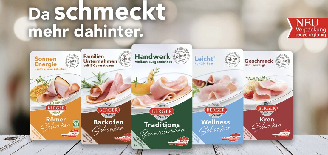 Berger Schinken, der traditionsreiche Schinken- und Fleischspezialist, geht in Sachen Nachhaltigkeit den „nächsten wichtigen Schritt“: Ergänzend zu dem Regionalitätsprogramm und der gestarteten Tierwohl-Offensive widmet sich das niederösterreichische Familienunternehmen nun dem Thema Verpackung. Gerade durch die Corona-Krise boomen die verpackten Schinkenprodukte im Lebensmittelhandel. Nun bekommen die beliebten 100-Gramm-Schinken-Packungen ein neues „Outfit“, das nicht nur attraktiv, sondern auch besonders umweltschonend ist, denn es besteht aus wiederverwertbarer Folie, die dem Recycling-Kreislauf zugeführt werden kann. Darüber hinaus ist die Folie leichter – alleine dadurch werden Jahr für Jahr 24 Tonnen Kunststoff eingespart. „Der Trend geht zu vorverpackten Produkten –, auch weil diese länger haltbar &hellip;