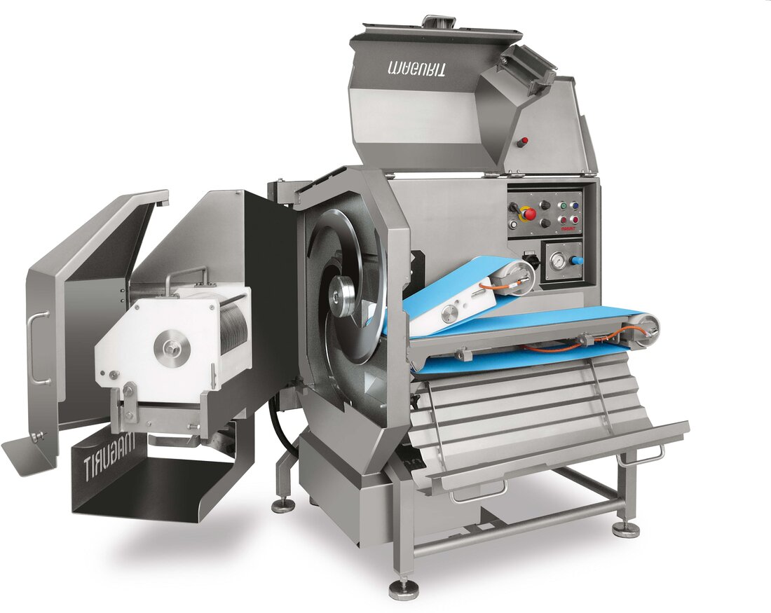 Vielseitiger Frischeschneider für die Convenience-Food-Industrie. Die Maschinenserie Galan von Magurit bietet flexible Lösungen für das kontinuierliche Schneiden von Würfeln und Streifen aus frischen, rohen und gegarten Produkten.