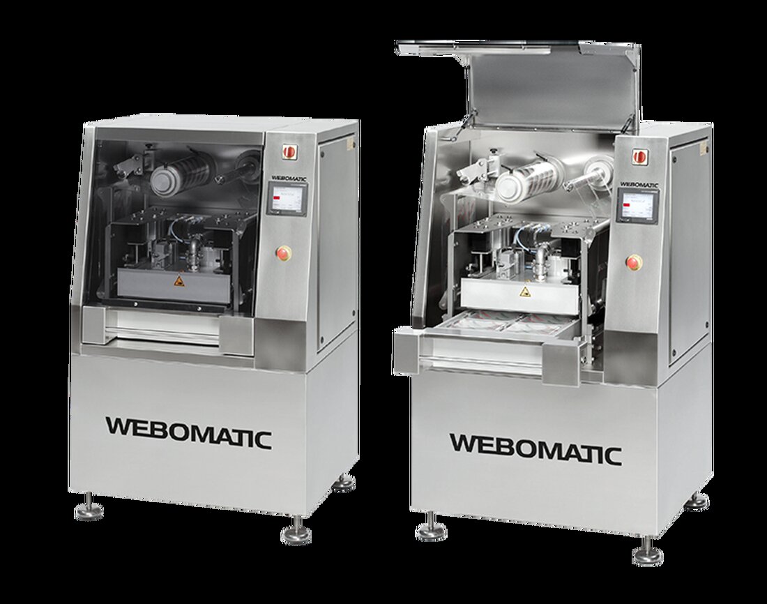 TL 300 Traysealer: Innovative Vakuumverpackung. Der TL 300 Traysealer von Webomatic: Evakuieren, optionales Begasen mit Schutzatmosphäre (MAP) und Skin-Verpackung ohne Werkzeugwechsel.