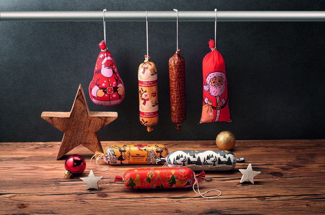 Advent, Advent - schöne, saisonale Hüllen für die Wurst. Alle, die diese Wintersaison ganz neue Motive zeigen wollen und einen Bedarf von mindestens 500 Metern haben, können sich von Wiberg eine eigene Hülle designen lassen.