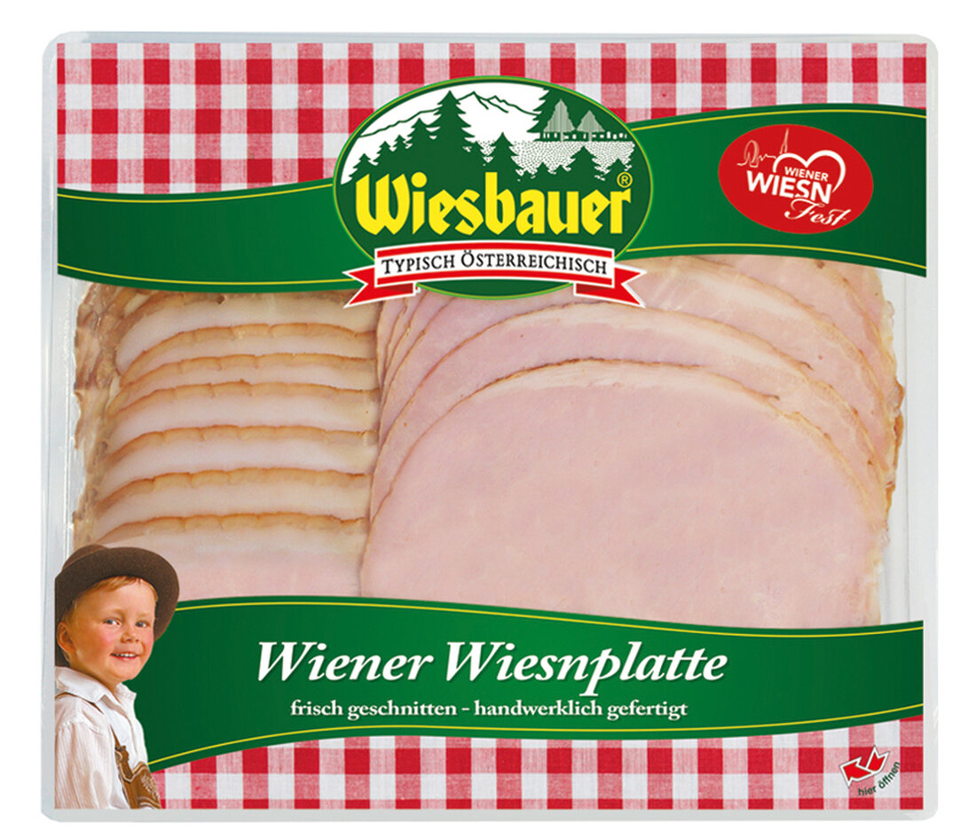 Auch im Jahr 2017 bietet Wiesbauer dem LEH rund um das "Wiener Wiesn-Fest", das vom 21.09. bis 08.10.2017 auf der Kaiserwiese im Wiener Prater stattfindet, wieder die „Wiener Wiesnplatte“ in der 250g-Aufschnittverpackung an.