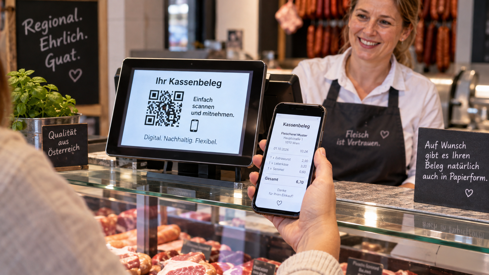 Registrierkasse 2026: Der Papierbon wird für Fleischereien zur Option