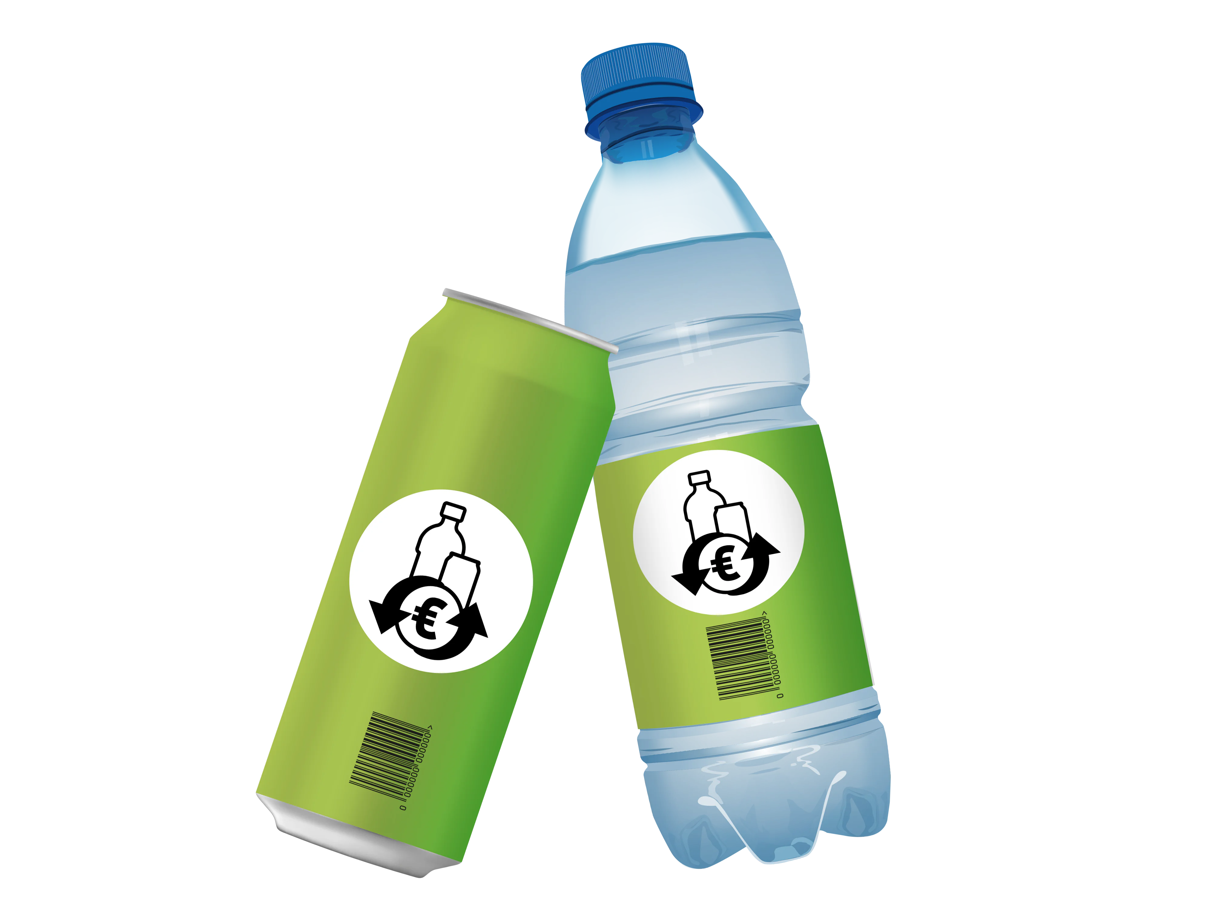 Pfandlogo auf Flasche und Dose
